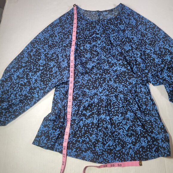 Walter Baker Blue Black Long Sleeve Printed Blouse No Size Tag See Measurements - Picture 3 of 7